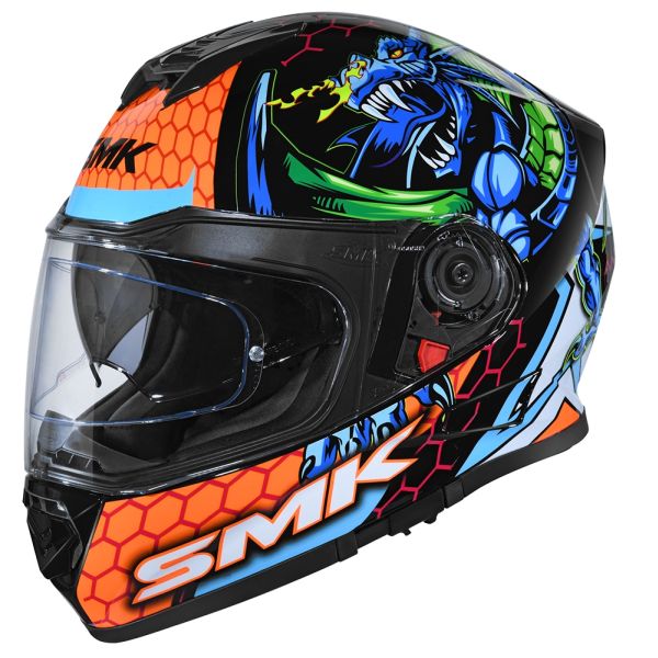 Casca integrala SMK Twister Dragon negru / albastru / portocaliu Pinlock ready - MotoRR